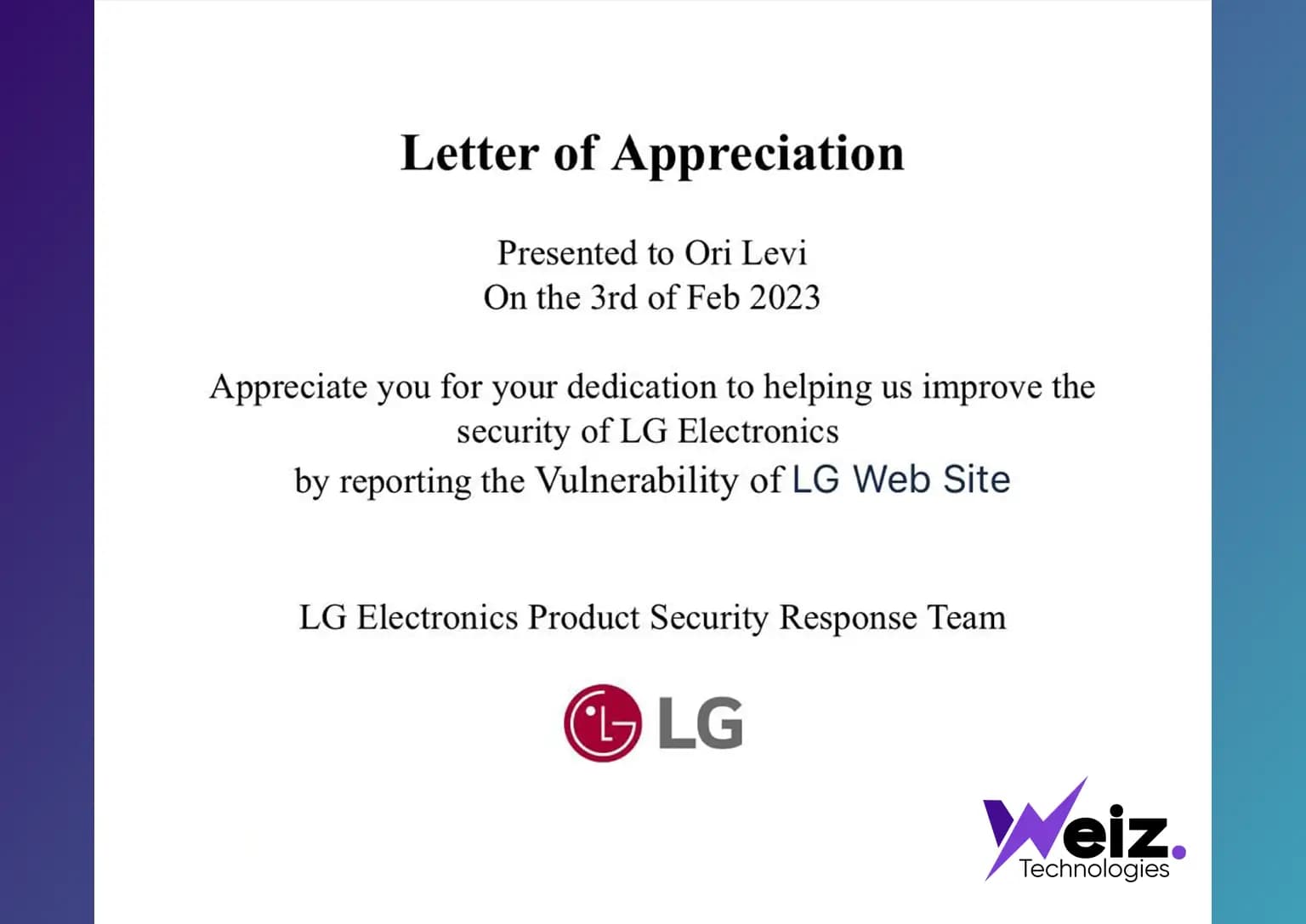 Certificate of Appreciation