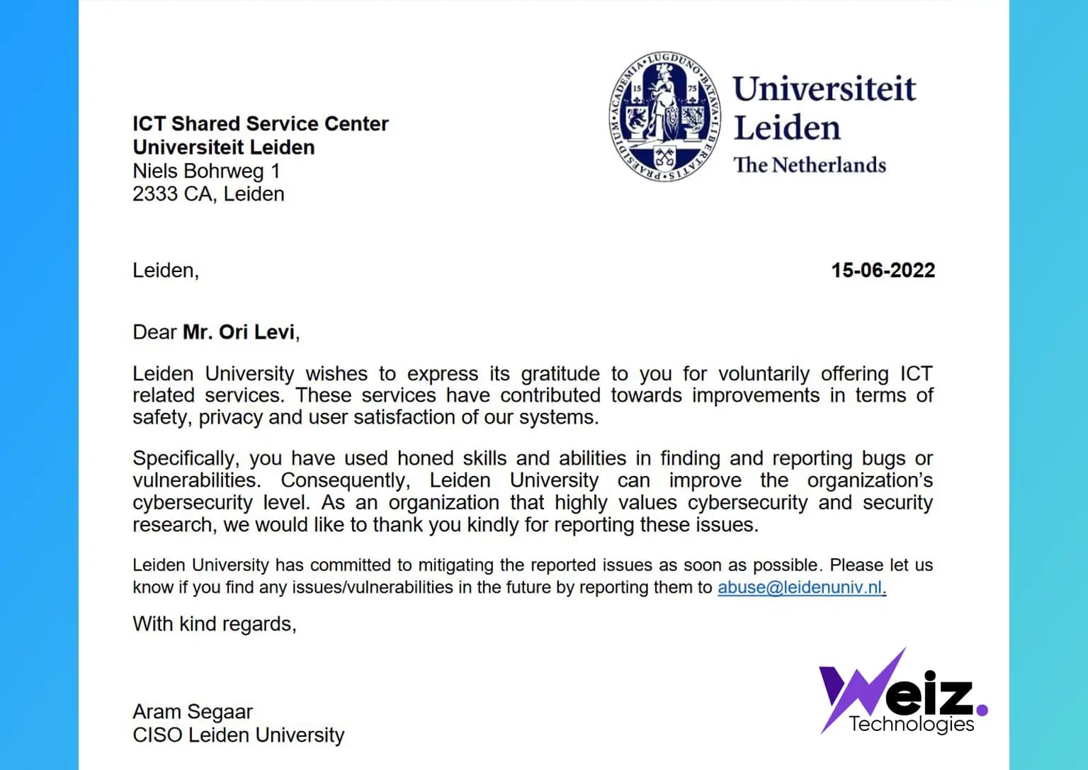 Certificate of Appreciation