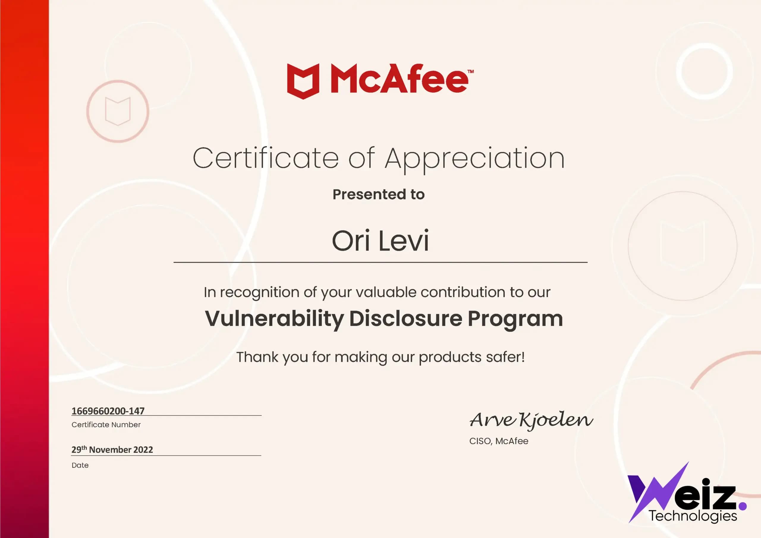 Certificate of Appreciation