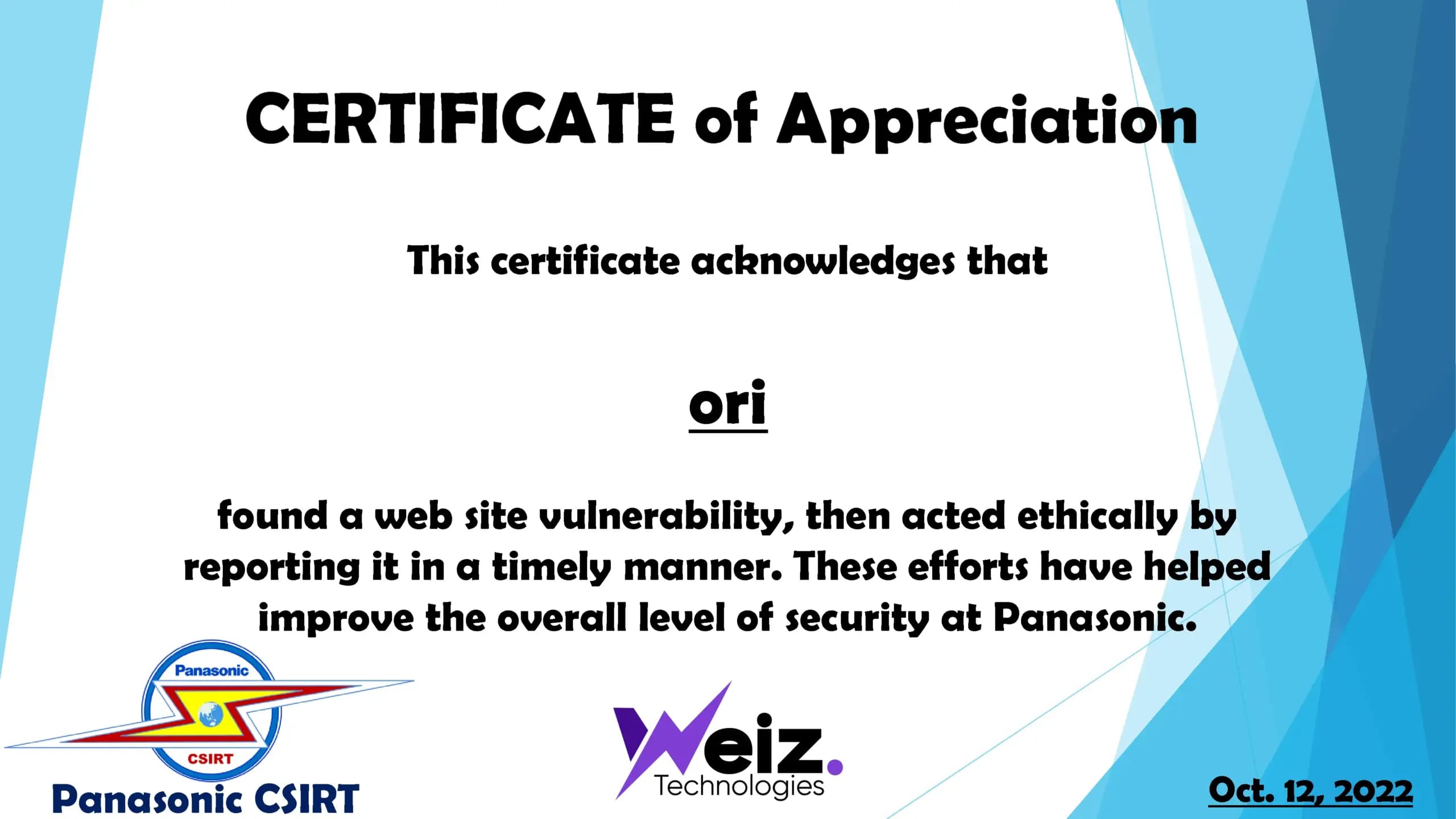 Certificate of Appreciation